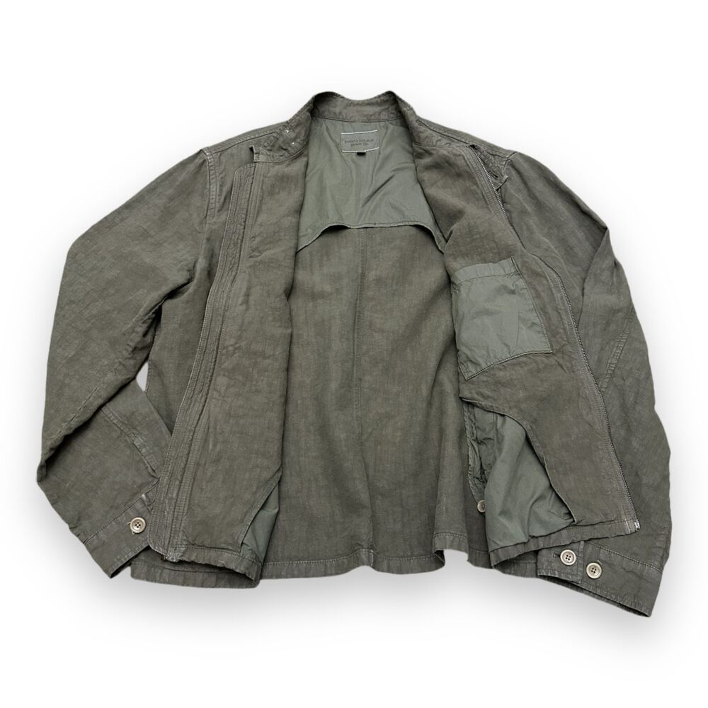 VTG 00s Y2K Banana Republic Garment Dyed Olive Green Linen Field Jacket Men's XL - Picture 2 of 15